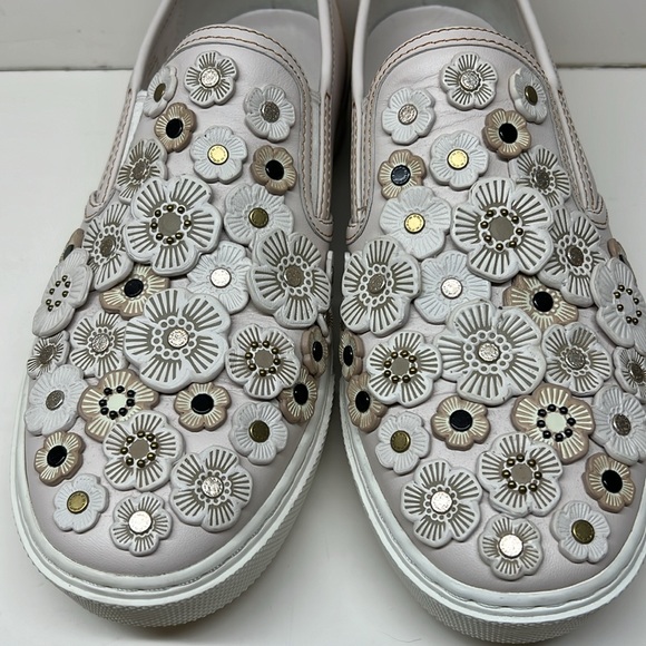 Coach Chalk Tea Rose Floral Slip On Sneakers 8.5 - Picture 3 of 16